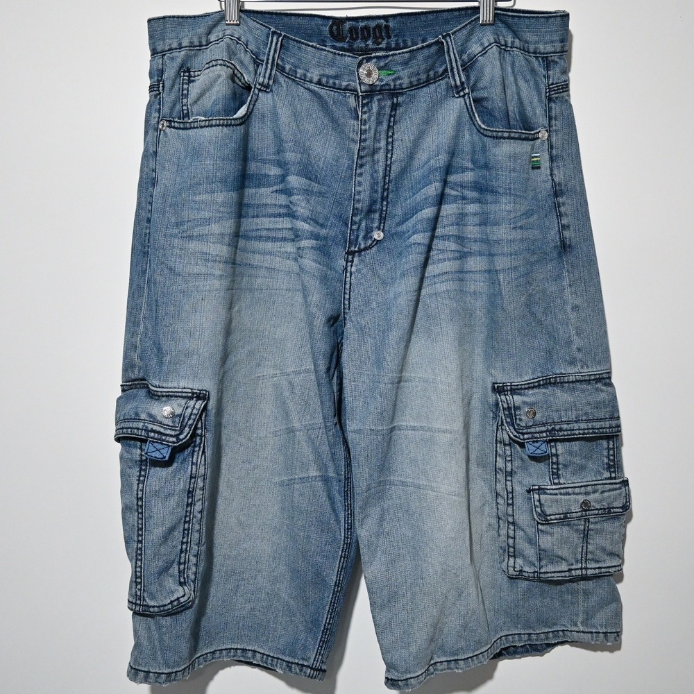 Coogi Cargo Denim Shorts Mens 40 Embroidered Pocket Blue Vintage Y2K 90S